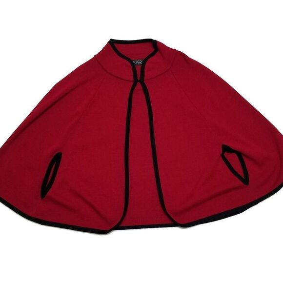 KASPER Cranberry Red Black Mini Poncho Cape - Picture 1 of 7